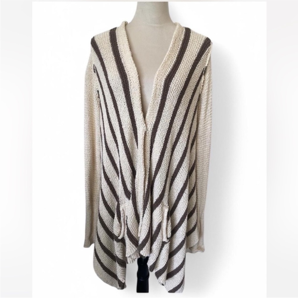 Free People Cream and Brown Cardigan Sweater